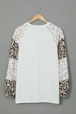 Sale Dear-Lover Leopard Print Bubble Sleeve Top Beige