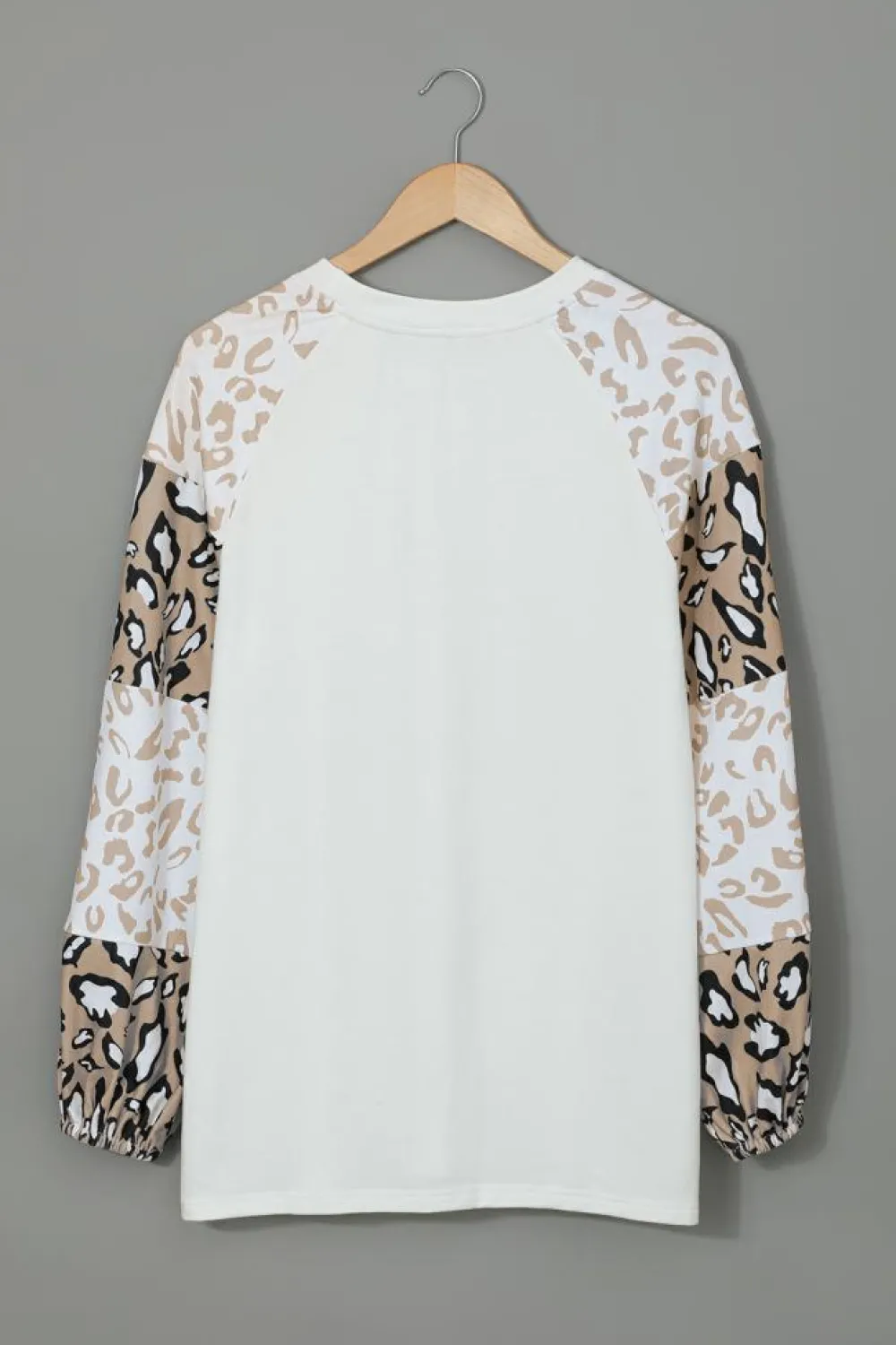 Sale Dear-Lover Leopard Print Bubble Sleeve Top Beige