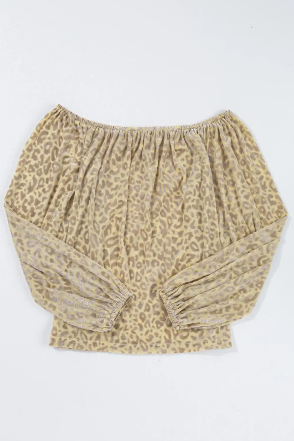 New Dear-Lover Leopard Velvet Burnout Off Shoulder Long Sleeve Blouse Beige