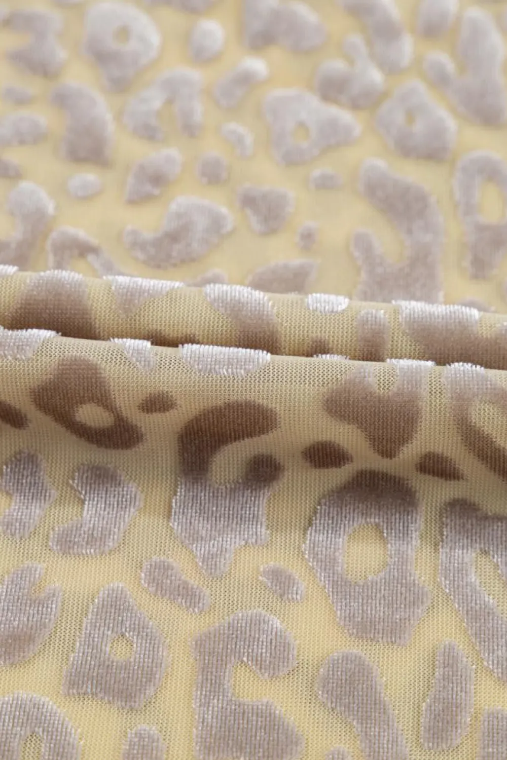 New Dear-Lover Leopard Velvet Burnout Off Shoulder Long Sleeve Blouse Beige