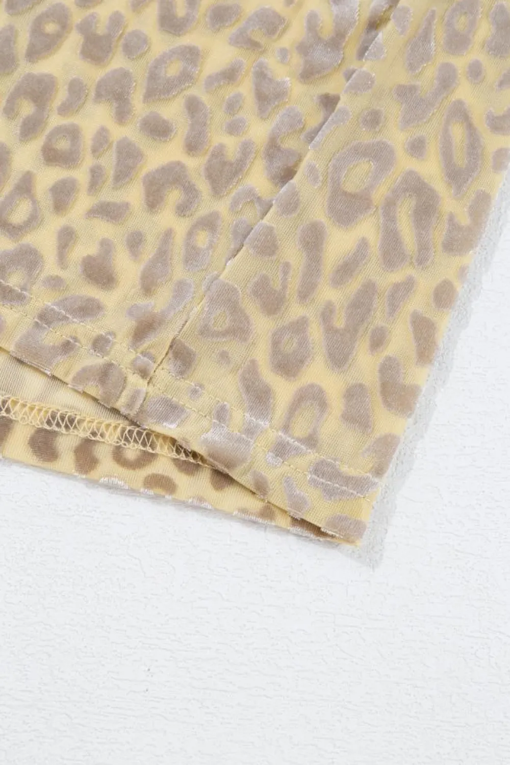 New Dear-Lover Leopard Velvet Burnout Off Shoulder Long Sleeve Blouse Beige
