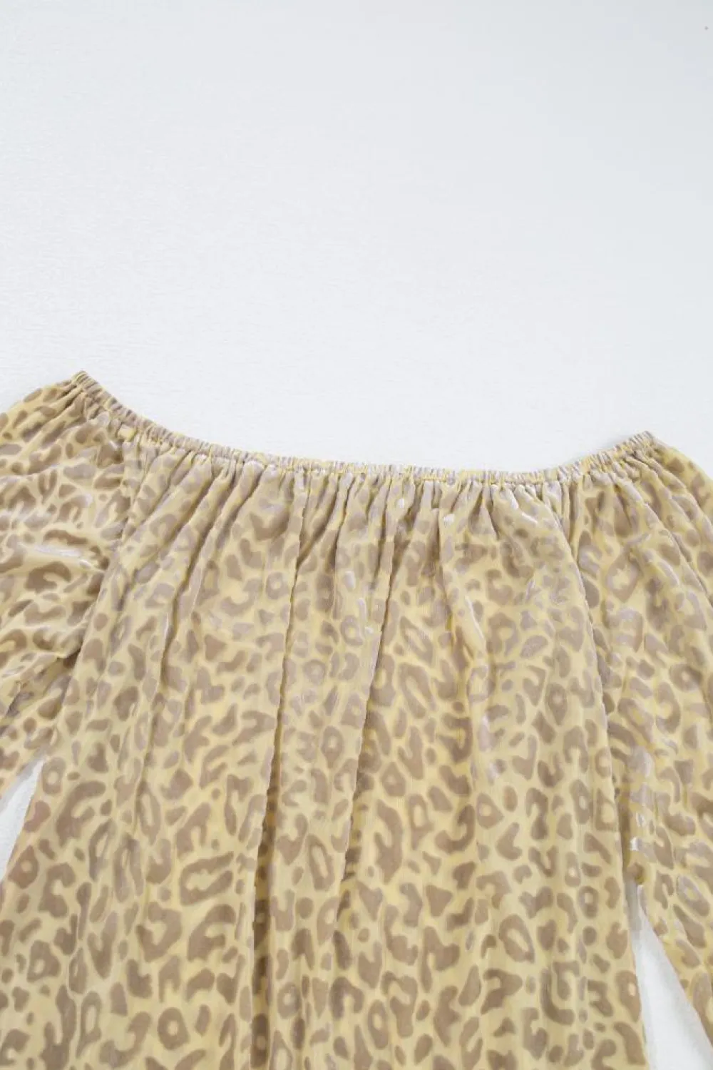 New Dear-Lover Leopard Velvet Burnout Off Shoulder Long Sleeve Blouse Beige
