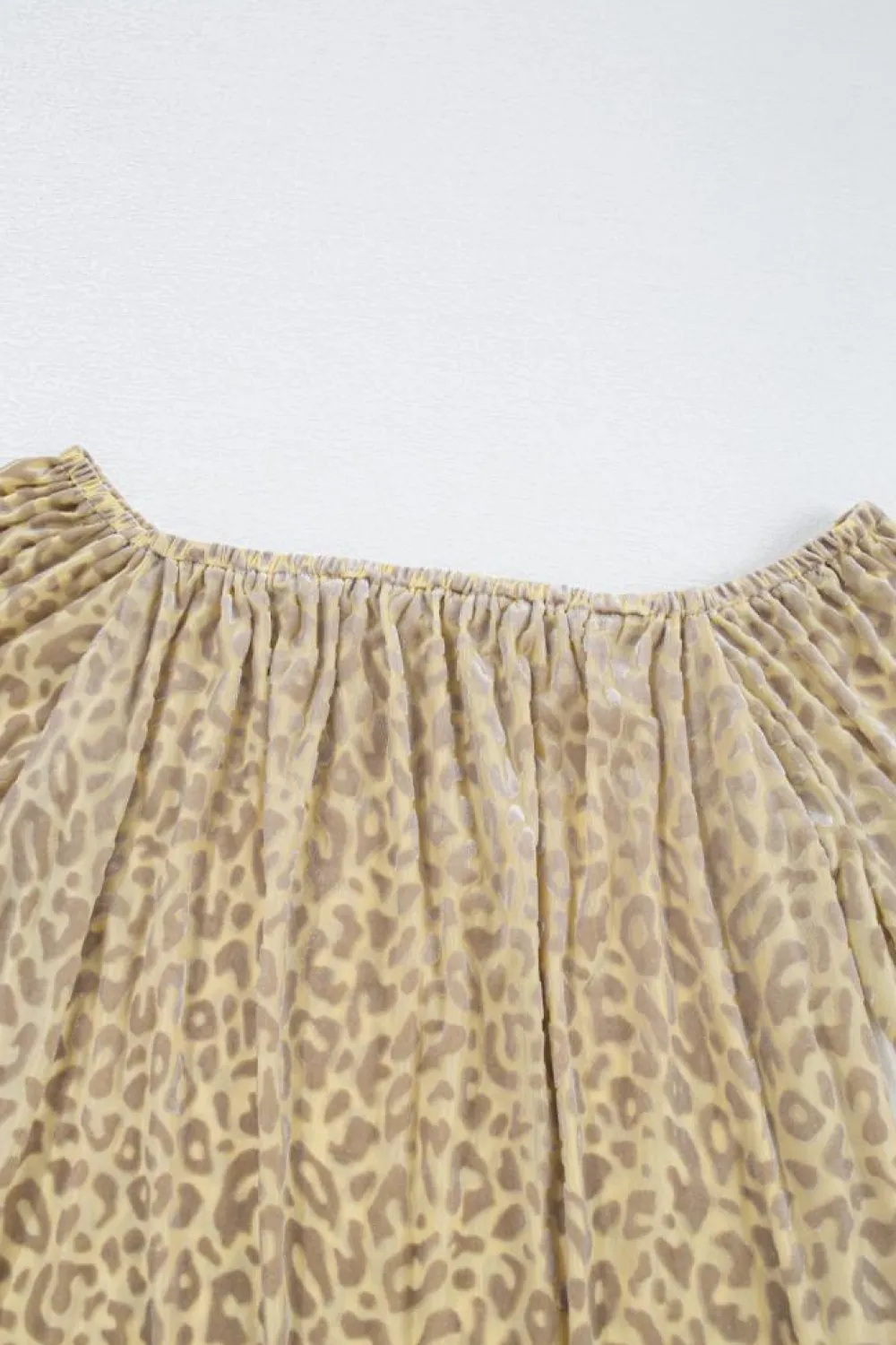 New Dear-Lover Leopard Velvet Burnout Off Shoulder Long Sleeve Blouse Beige