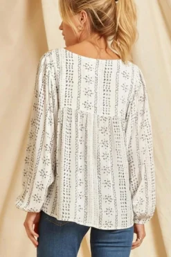 New Dear-Lover Long Sleeve Embroidered Print Blouse Beige