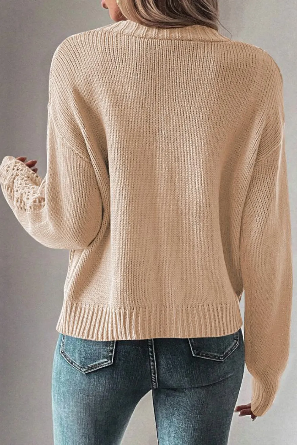 Sale Dear-Lover Open Knit Drop Shoulder Sweater Cardigan Beige