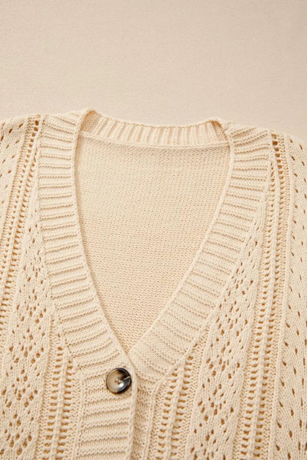 Sale Dear-Lover Open Knit Drop Shoulder Sweater Cardigan Beige