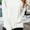 Best Dear-Lover Plain Crew Neck Pullover Sweatshirt Beige