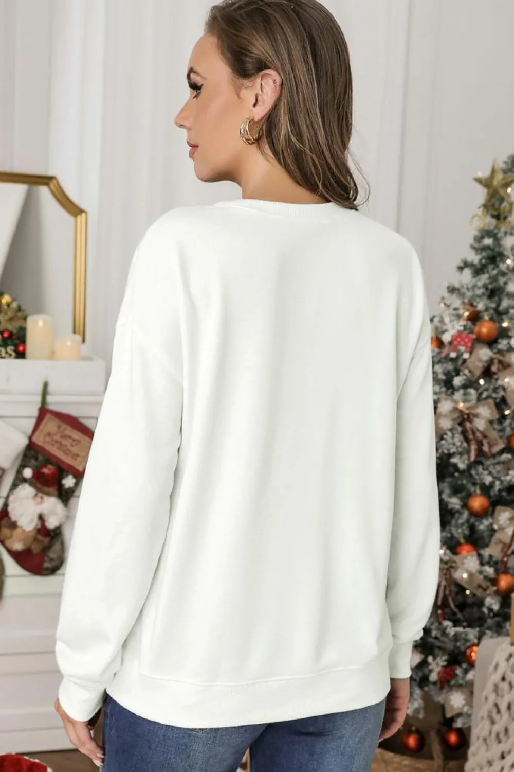 Best Dear-Lover Plain Crew Neck Pullover Sweatshirt Beige