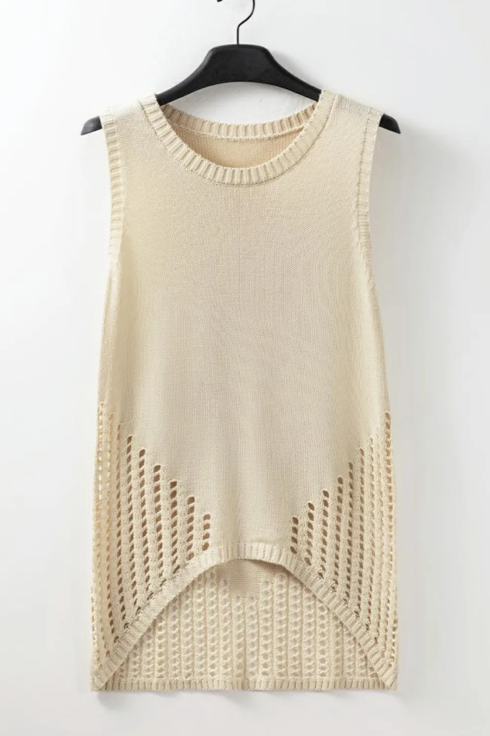 Sale Dear-Lover Pointelle Detail Solid Color Knit Sweater Vest Beige