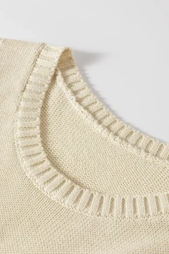 Sale Dear-Lover Pointelle Detail Solid Color Knit Sweater Vest Beige