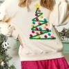 Clearance Dear-Lover Pom-Pom Christmas Tree Pattern O Neck Sweatshirt Beige