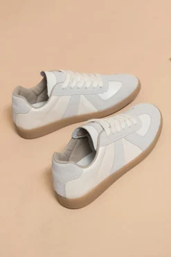 Hot Dear-Lover PU Leather Suede Patched Lace-up Flat Shoes Beige