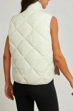 Hot Dear-Lover Quilted High Neck Button Up Pocket Vest Coat Beige