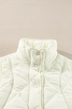 Hot Dear-Lover Quilted High Neck Button Up Pocket Vest Coat Beige