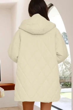 Best Dear-Lover Quilted Snap Button Hooded Coat Beige