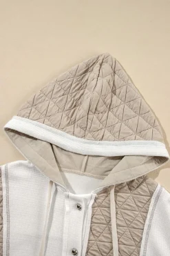Hot Dear-Lover Quilted Textured Patchwork Loose Fit Hooded Jacket Beige