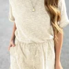 Outlet Dear-Lover Ribbed Elastic Waist Romper Beige