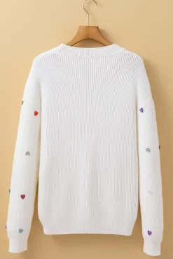 Discount Dear-Lover Sequin Heart Shape Waffle Knit Round Neck Sweater Beige