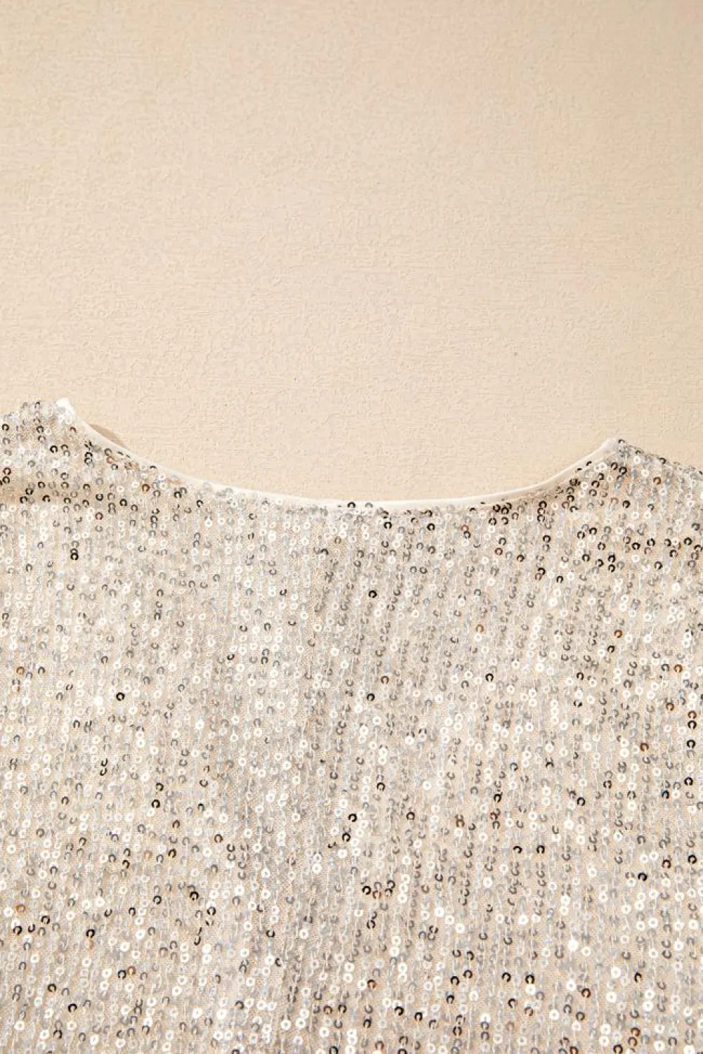 Clearance Dear-Lover Sequin Long Sleeve Wrap V Neck Bodysuit Beige
