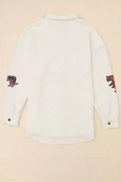 Fashion Dear-Lover Sequined Tigers Textured Shacket Beige