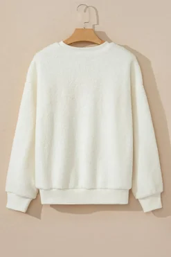 Best Dear-Lover Sherpa HOWDY Patched Pullover Sweatshirt Beige