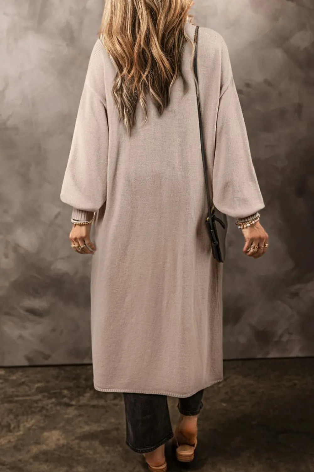Hot Dear-Lover Side Pockets Open Front Long Knitted Cardigan Beige