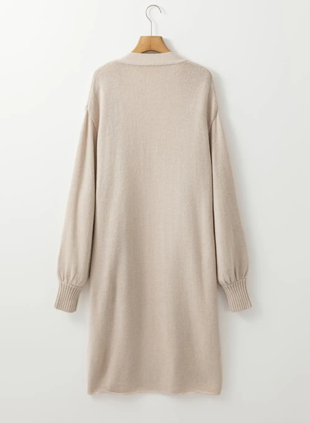 Hot Dear-Lover Side Pockets Open Front Long Knitted Cardigan Beige