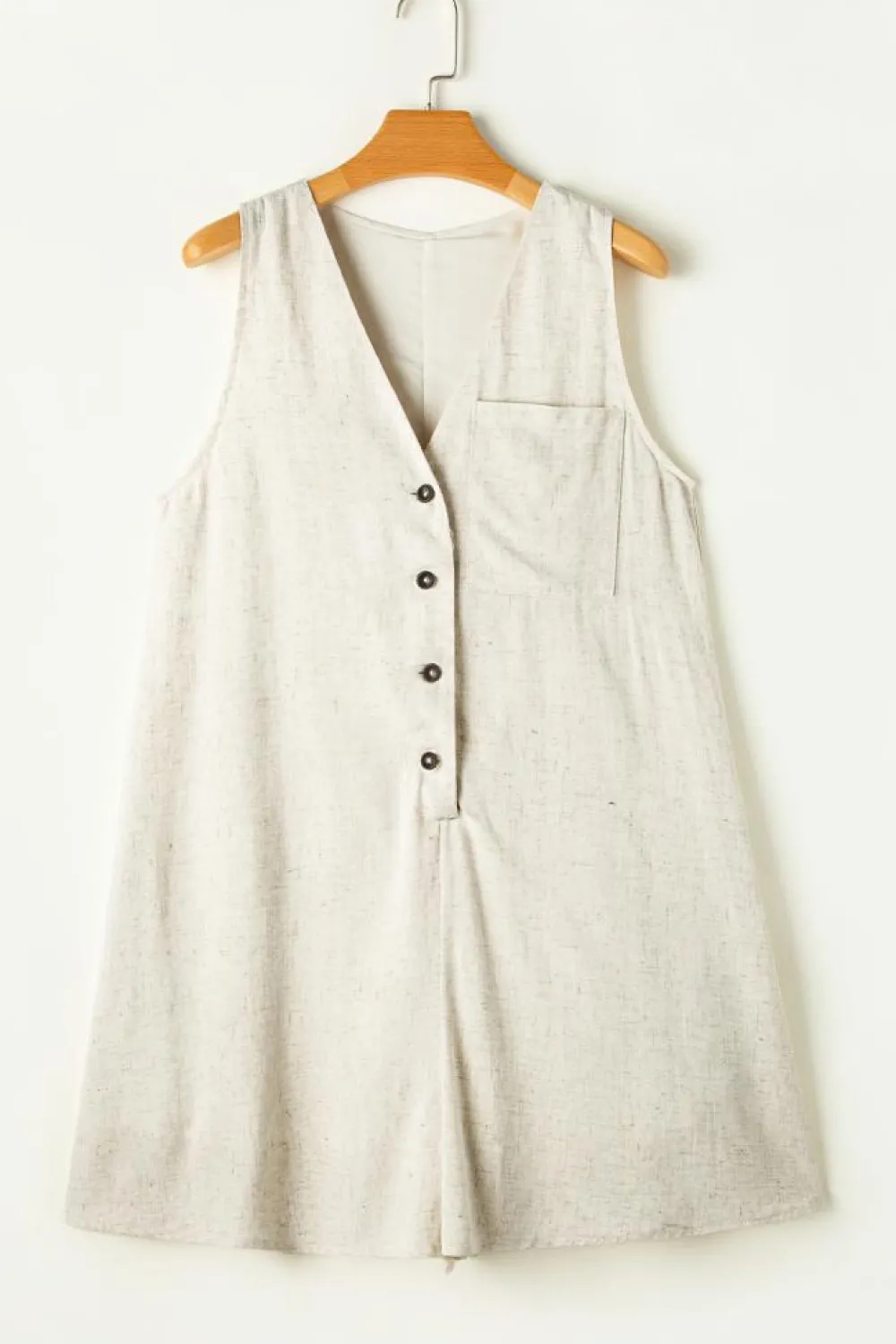 Outlet Dear-Lover Sleeveless V Neck Buttoned Front Chest Pocket Romper Beige