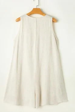 Outlet Dear-Lover Sleeveless V Neck Buttoned Front Chest Pocket Romper Beige