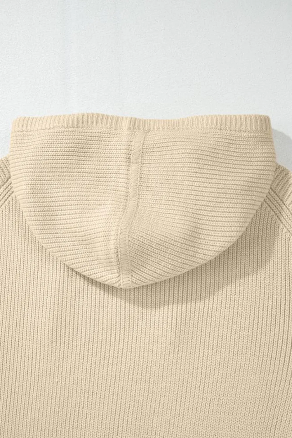 New Dear-Lover Solid Color Drawstring Hooded Drop Shoulder Pullover Sweater Beige