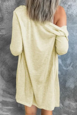Best Dear-Lover Solid Color Open-Front Buttons Cardigan Beige