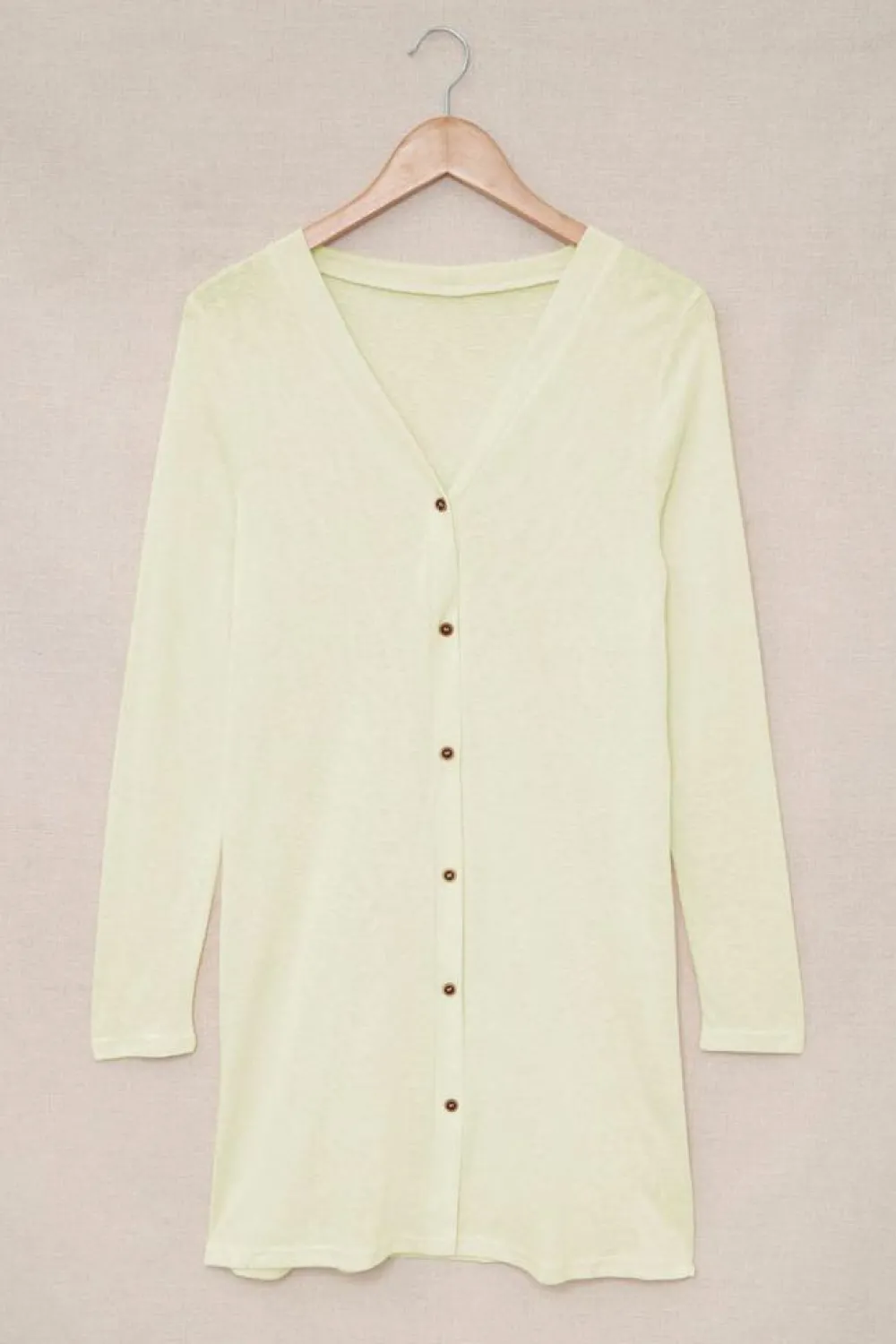 Best Dear-Lover Solid Color Open-Front Buttons Cardigan Beige