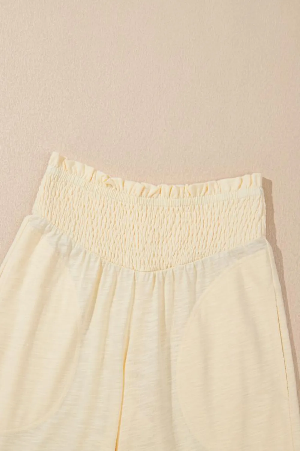 Clearance Dear-Lover Solid Color Tank Top and Smocked Waist Pants Set Beige