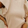 Best Dear-Lover Solid Color Textured Flutter Sleeve Top Beige