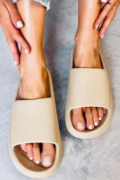 New Dear-Lover Solid Non-slip Wide Band Thick Sole Slippers Beige