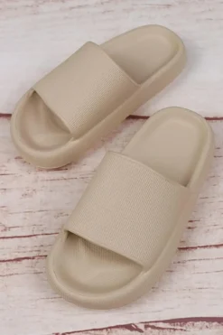 New Dear-Lover Solid Non-slip Wide Band Thick Sole Slippers Beige