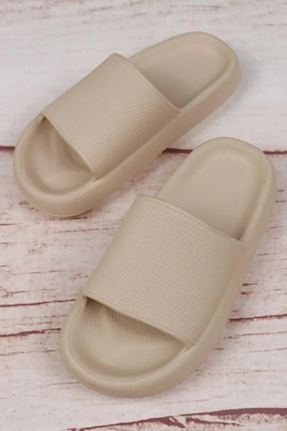 New Dear-Lover Solid Non-slip Wide Band Thick Sole Slippers Beige
