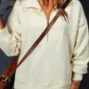 Hot Dear-Lover Solid Textured Half Zipper Collared Sweatshirt Beige