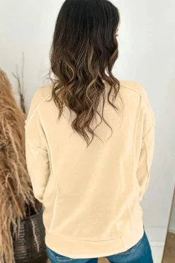 Outlet Dear-Lover Splicing Round Neck Pullover Sweatshirt Beige