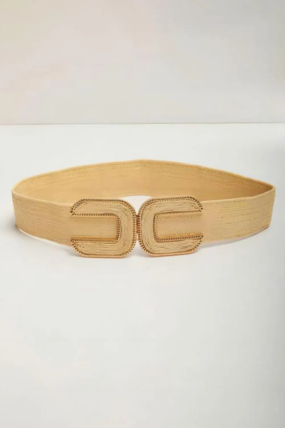 Best Dear-Lover Straw Braided Elastic Wide Belt Beige