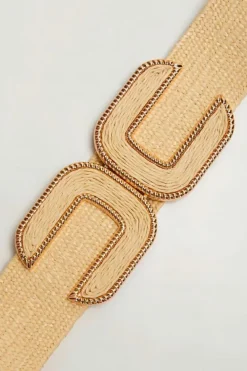 Best Dear-Lover Straw Braided Elastic Wide Belt Beige