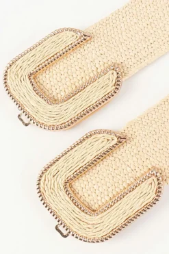 Best Dear-Lover Straw Braided Elastic Wide Belt Beige