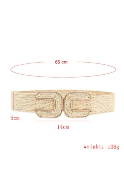 Best Dear-Lover Straw Braided Elastic Wide Belt Beige