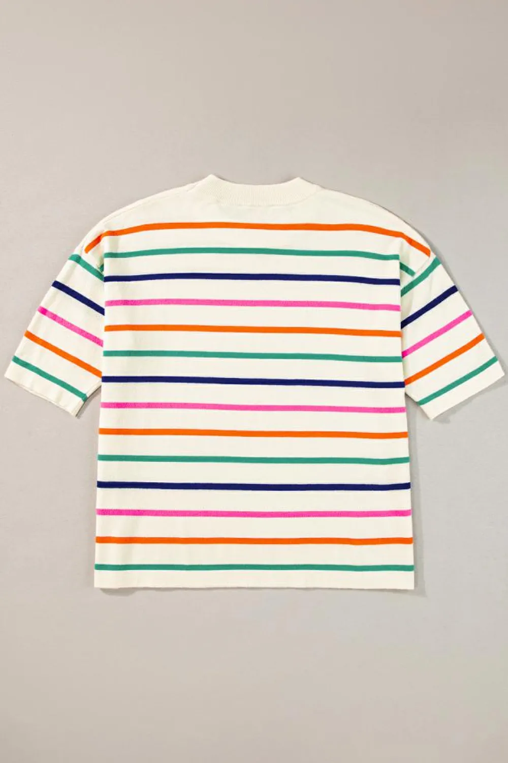 Discount Dear-Lover Dropped Short Sleeve Boxy Fit Knitted Top Beige Stripe