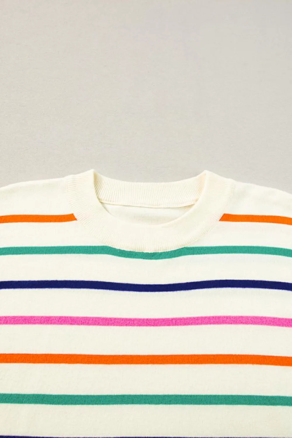 Discount Dear-Lover Dropped Short Sleeve Boxy Fit Knitted Top Beige Stripe