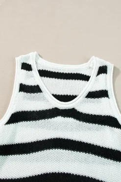 Sale Dear-Lover Loose Knit Fringe Tank Top Beige Stripe