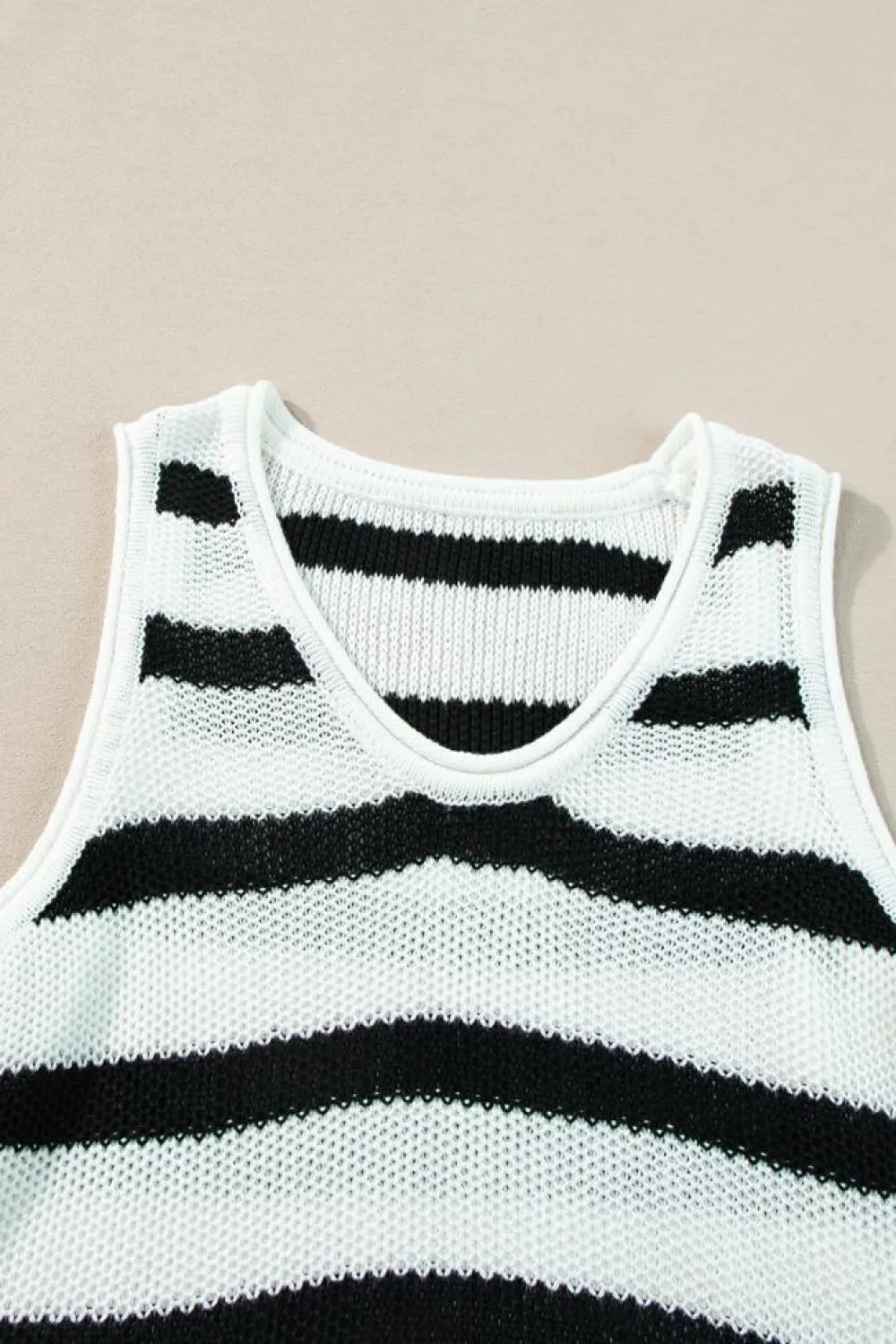 Sale Dear-Lover Loose Knit Fringe Tank Top Beige Stripe