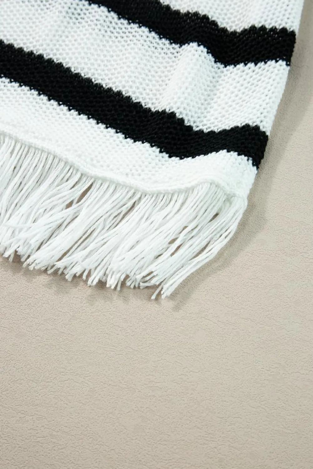 Sale Dear-Lover Loose Knit Fringe Tank Top Beige Stripe