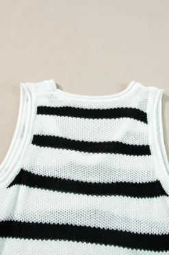 Sale Dear-Lover Loose Knit Fringe Tank Top Beige Stripe