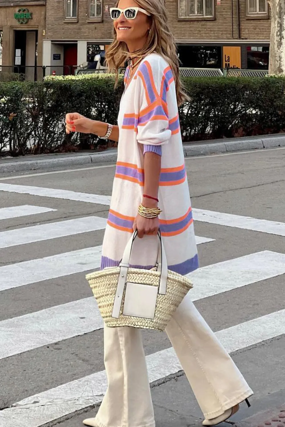 Best Dear-Lover Striped Long Sleeve Ribbed Trim Button Cardigan Beige